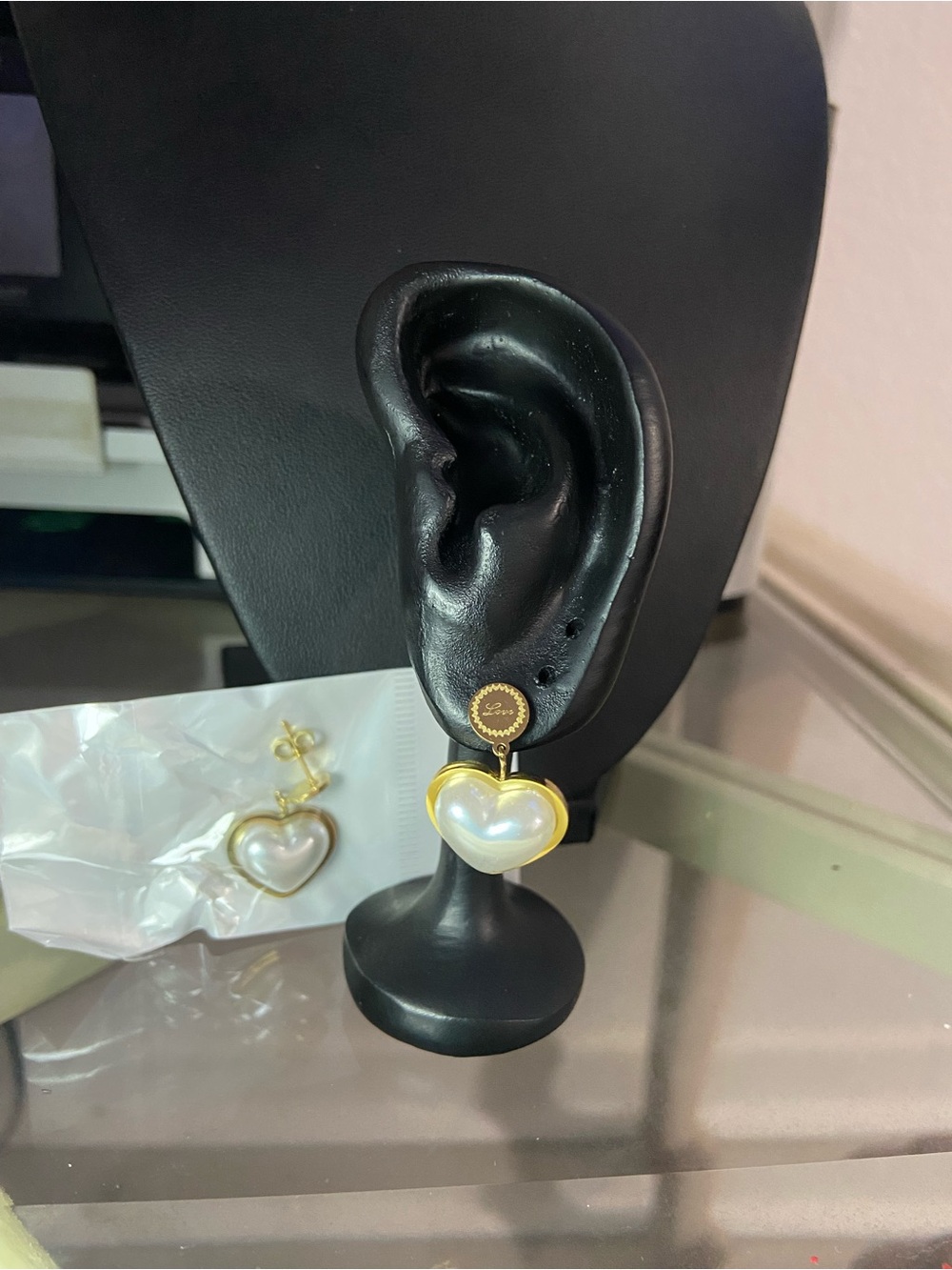 Gold-Tone Heart Pearl Drop Earrings - White Pearl